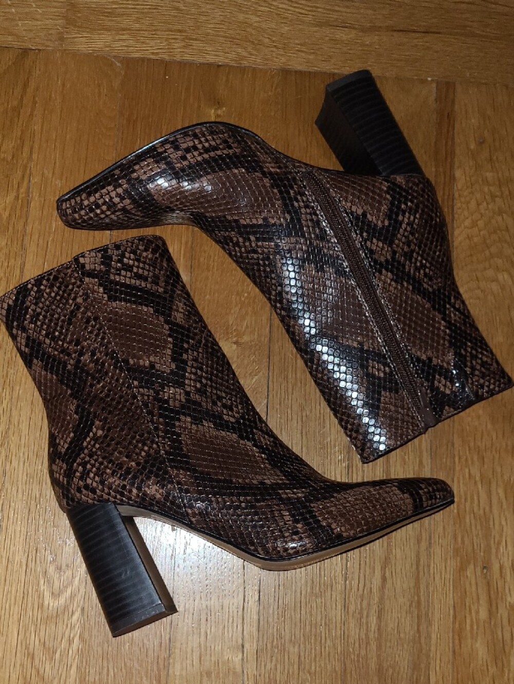 Express Brown Snake-Print Ankle Boots with Block Heel